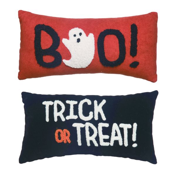 Fabric Embroidered Spooky Pillow 2 Asst