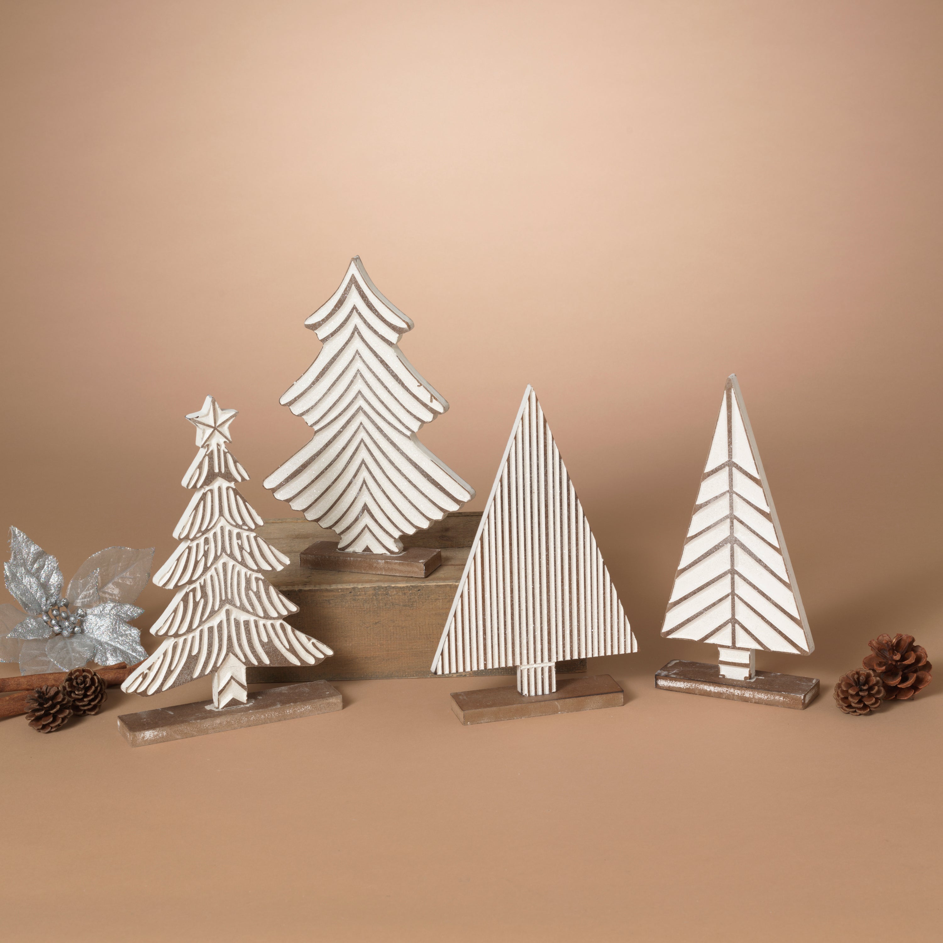 Wood Engraved Holiday Tree W/Glitter